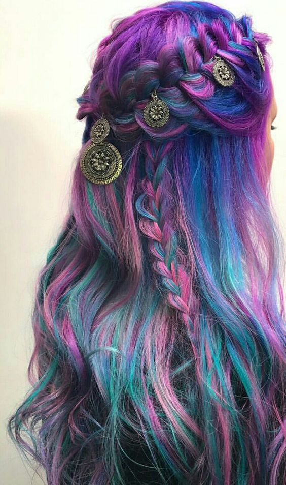 Dark Rainbow Hair With Tropical Sunset Colors